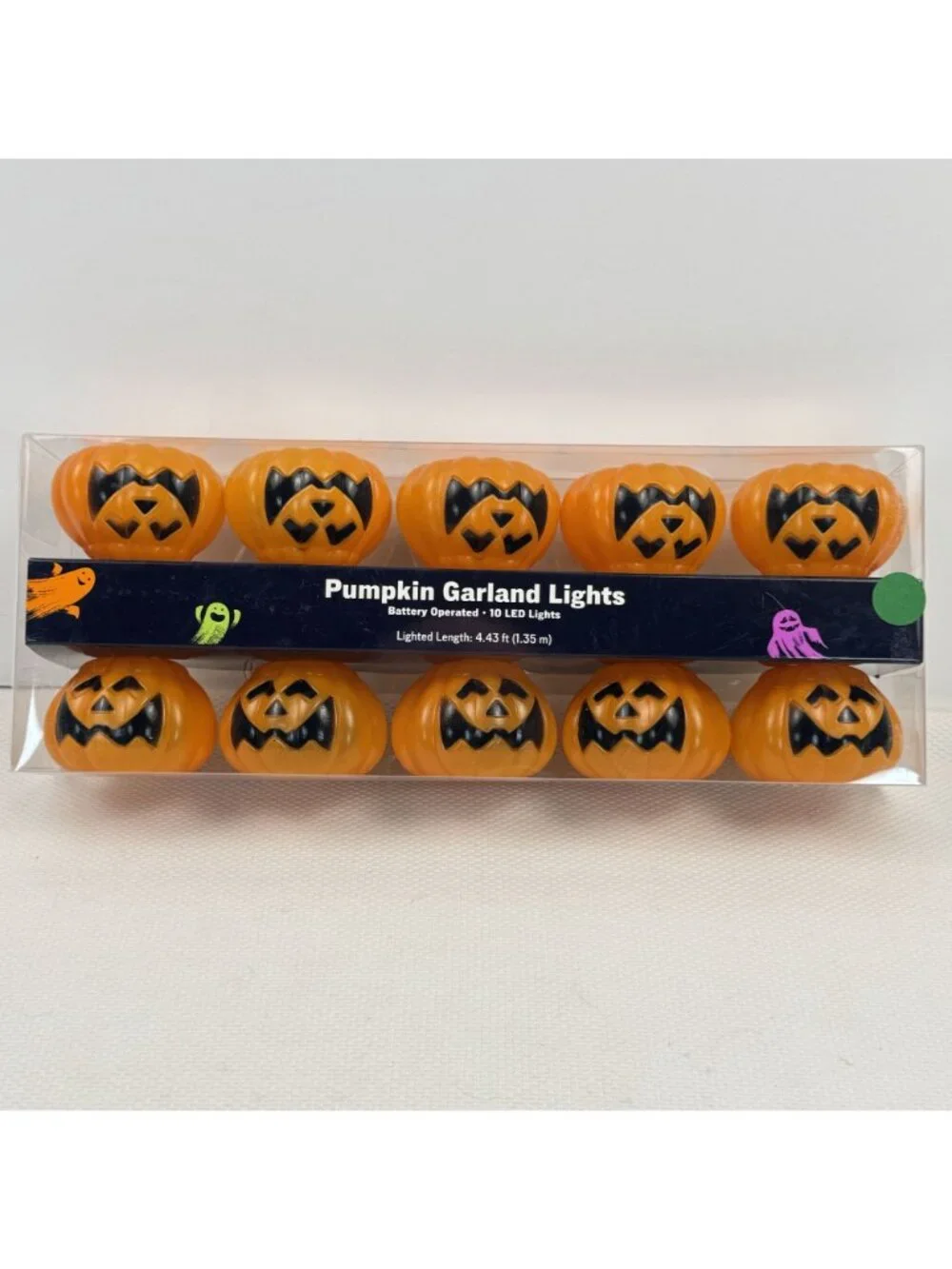 Halloween Pumpkin Garland Light String 10 LED Battery Operated Indoor 6 ft NEW